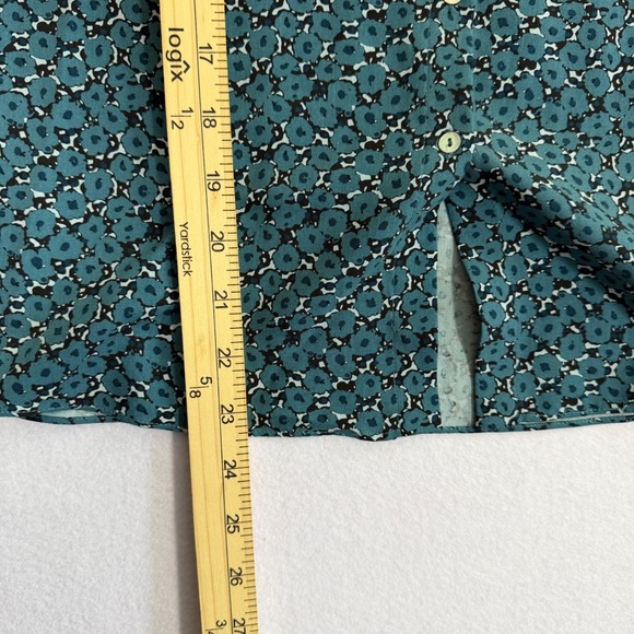 Coldwater Creek Womens Teal Floral 100% Silk Blouse Flounce Sleeve Size M - Picture 5 of 9